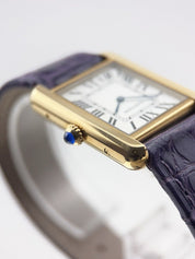 Cartier Tank Solo 18k Yellow Gold and Steel 24mm Women Purple Strap 2743
