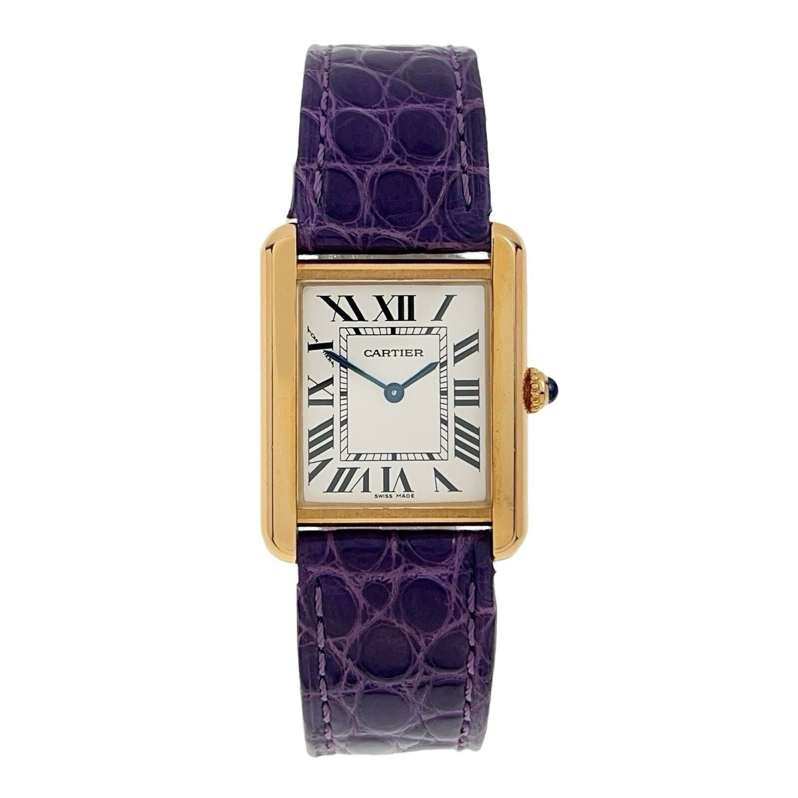 Cartier Tank Solo 18k Yellow Gold and Steel 24mm Women Purple Strap 2743