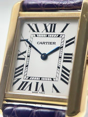 Cartier Tank Solo 18k Yellow Gold and Steel 24mm Women Purple Strap 2743