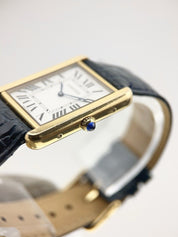 Cartier Tank Solo 27mm Yellow Gold Steel Quartz Blue Strap W1018855