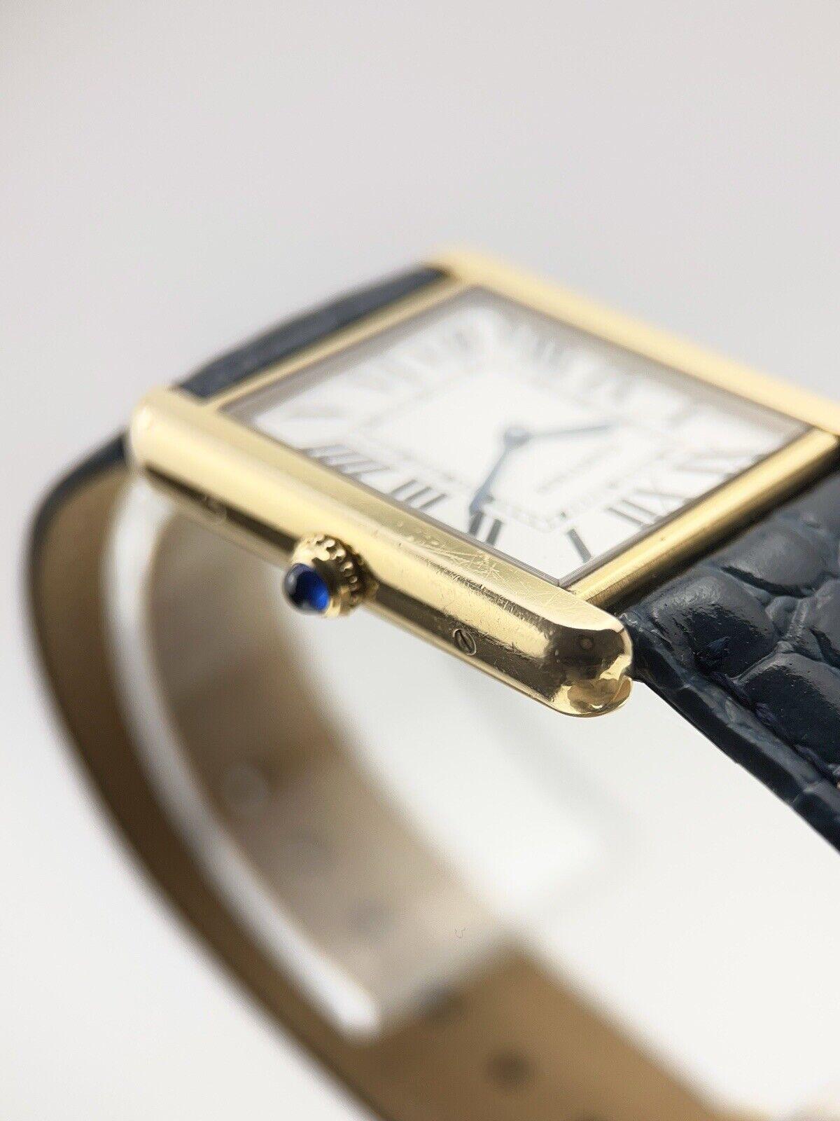 Cartier Tank Solo 27mm Yellow Gold Steel Quartz Blue Strap W1018855