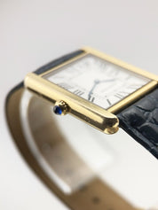 Cartier Tank Solo 27mm Yellow Gold Steel Quartz Blue Strap W1018855