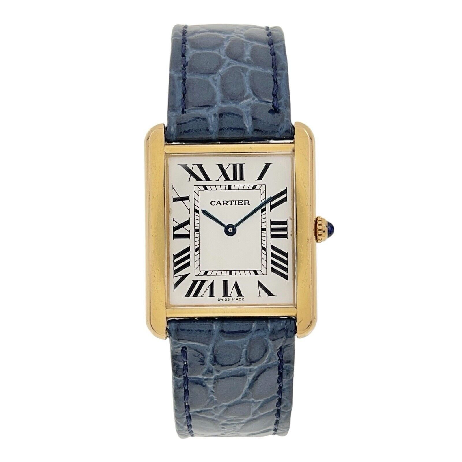 Cartier Tank Solo 27mm Yellow Gold Steel Quartz Blue Strap W1018855