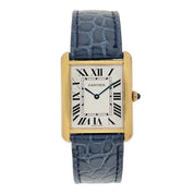 Cartier Tank Solo 27mm Yellow Gold Steel Quartz Blue Strap W1018855