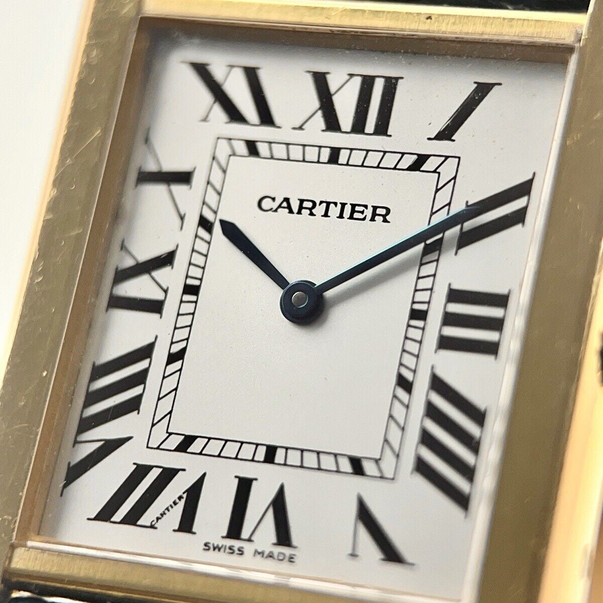 Cartier Tank Solo 27mm Yellow Gold Steel Quartz Blue Strap W1018855