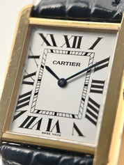 Cartier Tank Solo 27mm Yellow Gold Steel Quartz Blue Strap W1018855