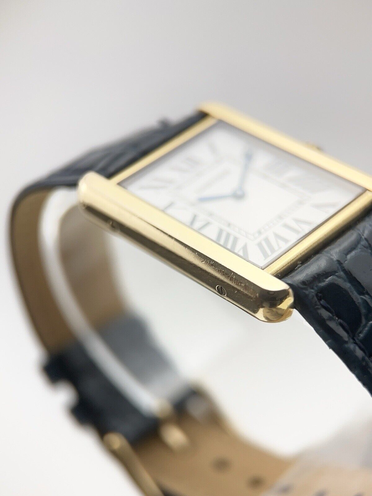 Cartier Tank Solo 27mm Yellow Gold Steel Quartz Blue Strap W1018855