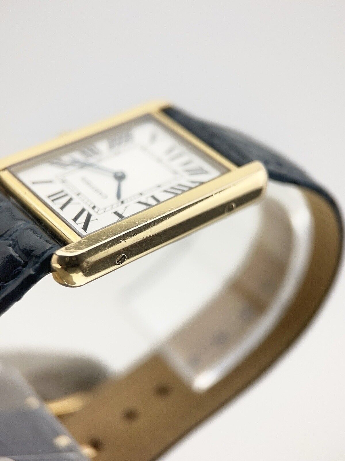 Cartier Tank Solo 27mm Yellow Gold Steel Quartz Blue Strap W1018855