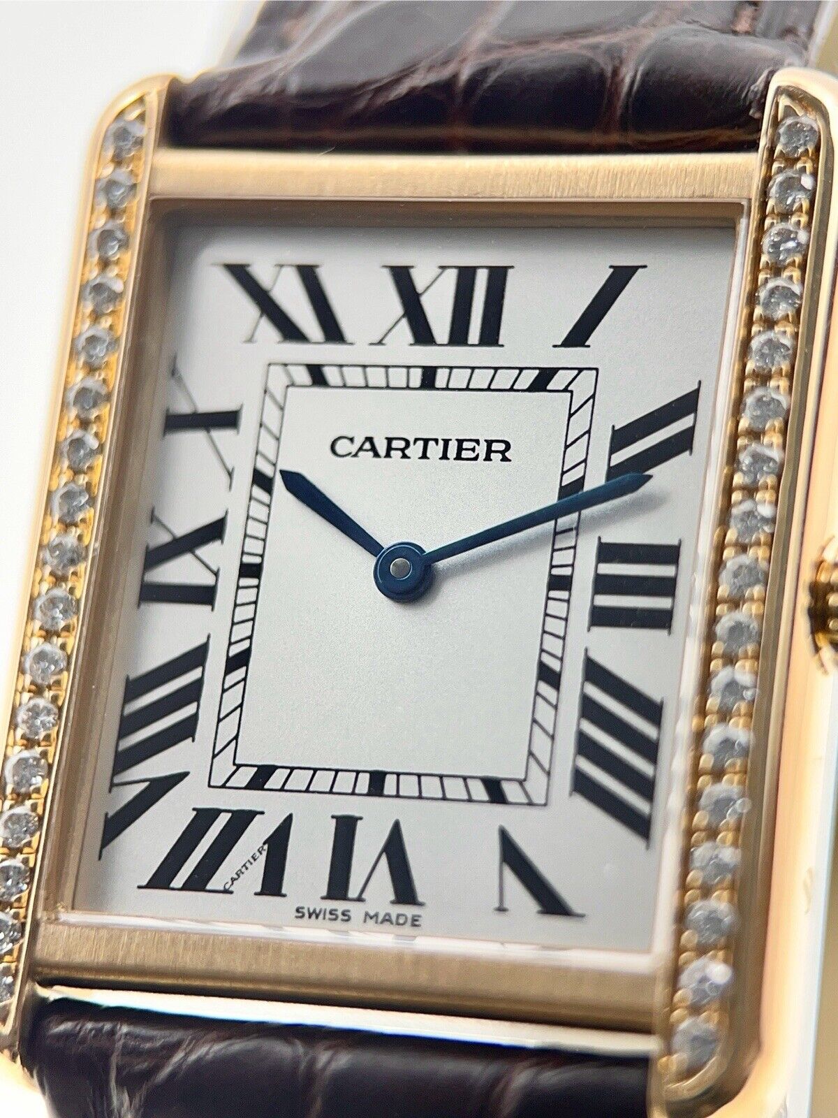 Cartier Tank Solo 27mm 18k Yellow Gold & Steel Diamond Bezel 2742