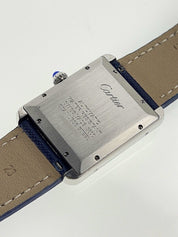 Cartier Tank Solo 31mm Stainless Steel Blue Strap Silver Dial 3800 Watch