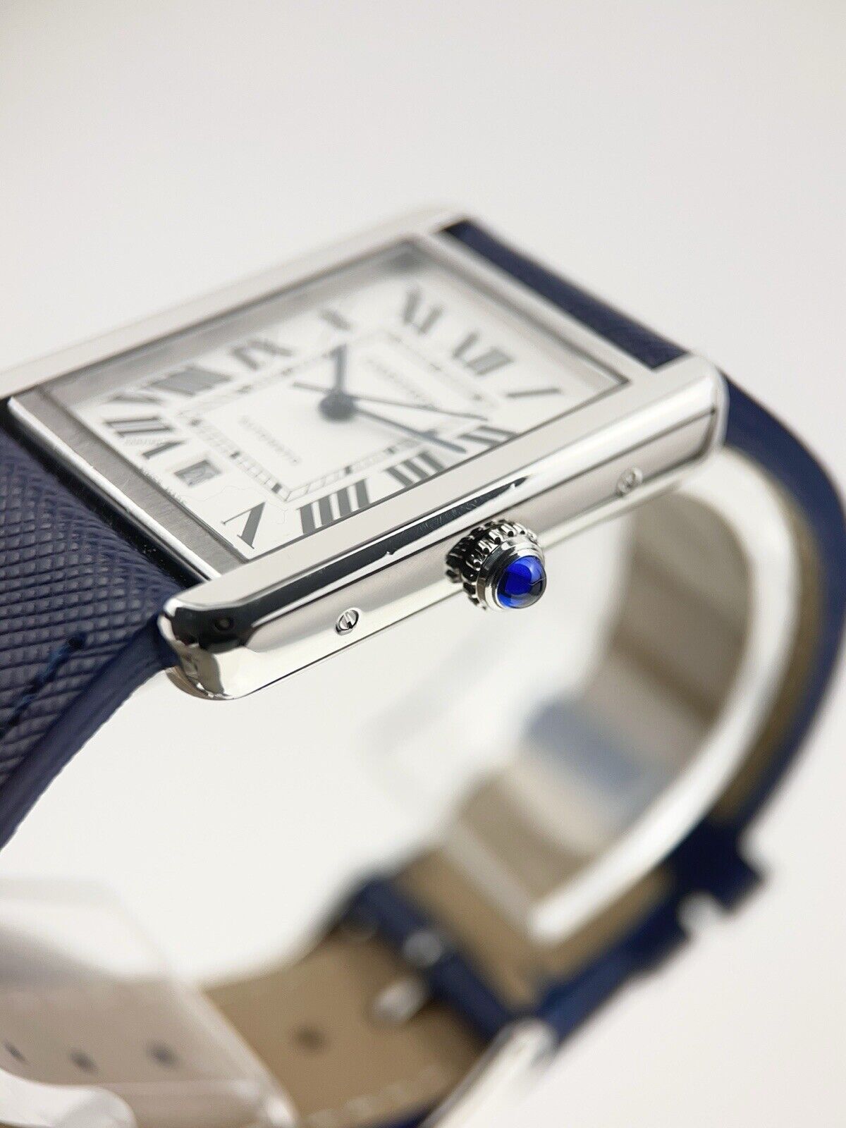 Cartier Tank Solo 31mm Stainless Steel Blue Strap Silver Dial 3800 Watch