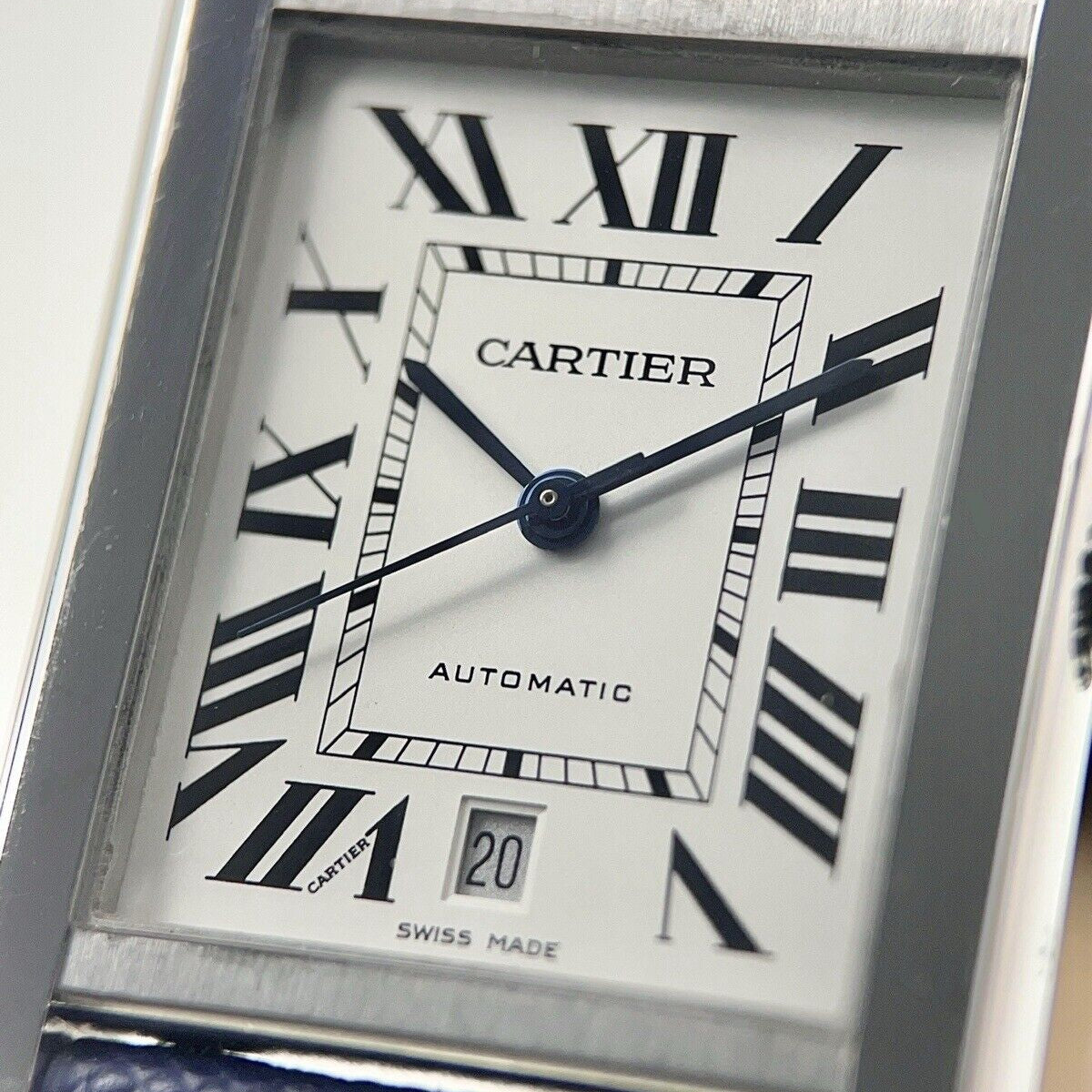Cartier Tank Solo 31mm Stainless Steel Blue Strap Silver Dial 3800 Watch