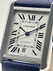 Cartier Tank Solo 31mm Stainless Steel Blue Strap Silver Dial 3800 Watch