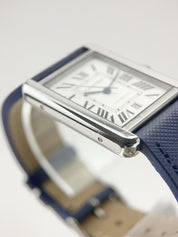 Cartier Tank Solo 31mm Stainless Steel Blue Strap Silver Dial 3800 Watch