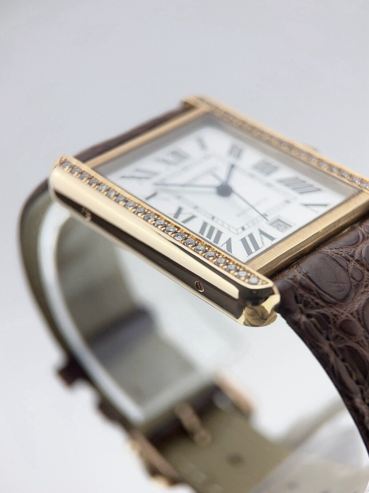 Diamond Bezel Cartier Tank Solo XL 31mm 18k Rose Gold and Steel 3514