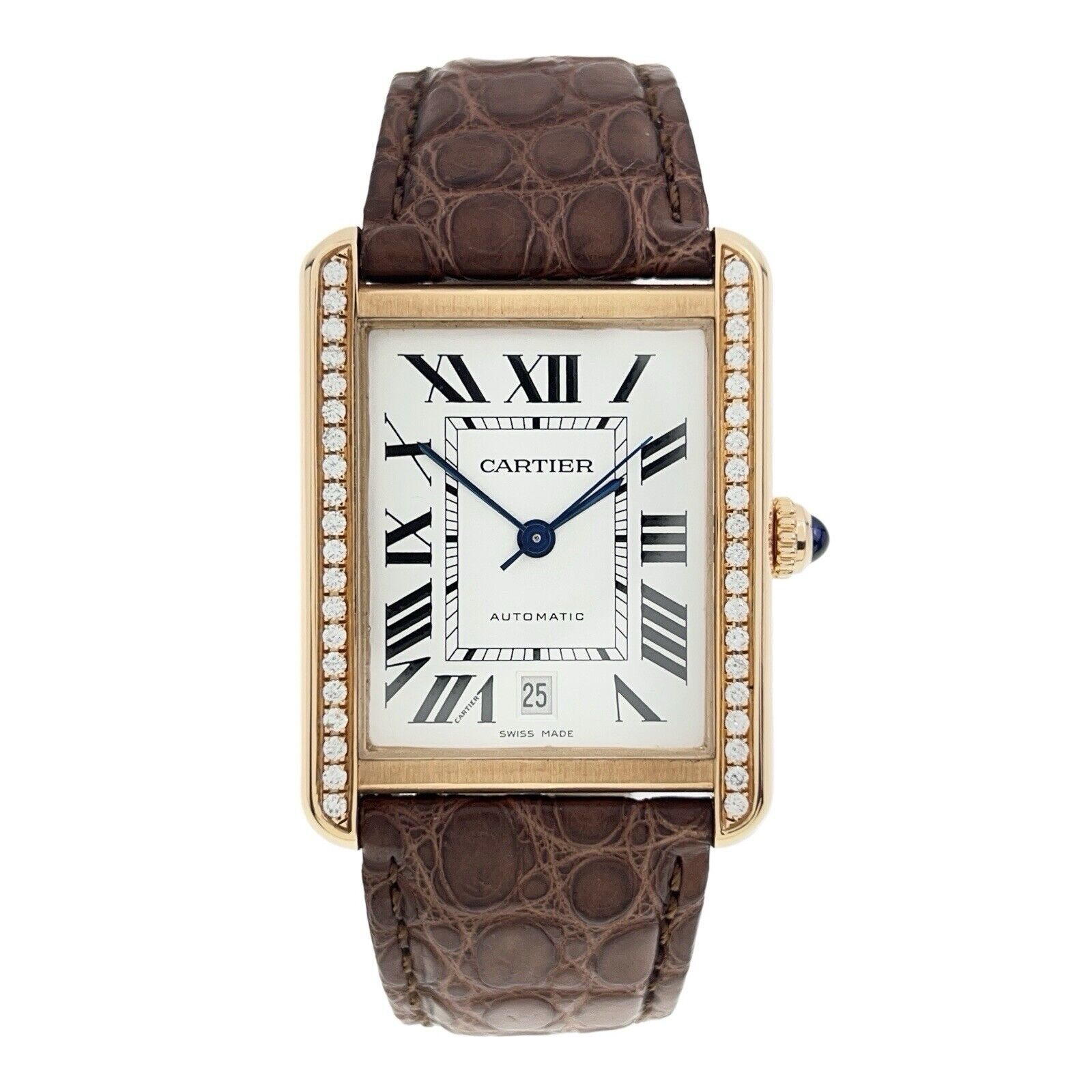 Diamond Bezel Cartier Tank Solo XL 31mm 18k Rose Gold and Steel 3514
