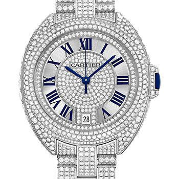 Cartier Cle De Cartier Watch - 35 mm White Gold Diamond Case - Diamond Bezel - Silver Diamond Dial - Diamond Bracelet - HPI00981