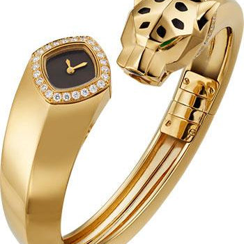 Cartier Panthere de Cartier Bangle Watch - 18 mm Yellow Gold Case - Black Dial - Size 18 Bracelet - HPI01342
