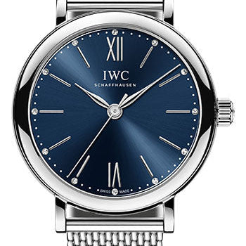 IWC Portofino Automatic 34 Watch - 34.0 mm Stainless Steel Case - Blue Dial - Milanaise Mesh Steel Bracelet - IW357404