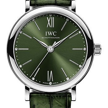IWC Portofino Automatic 34 Watch - 34.0 mm Stainless Steel Case - Green Dial - Green Alligator Strap - IW357405