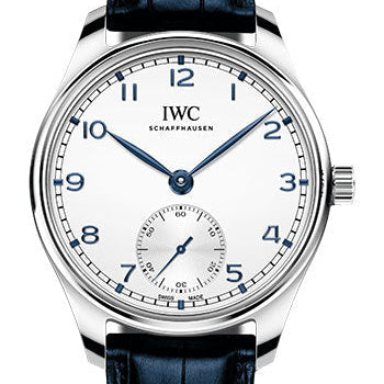 IWC Portugieser Automatic 40 - Stainless Steel Case - Silver-Plated Dial - Blue Alligator Leather Strap - IW358304