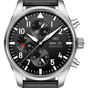 IWC Pilot's Watch Chronograph - 43 mm Stainless Steel Case - Black Dial - Black Santoni Calfskin Strap - IW377709