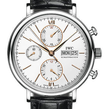 IWC Portofino Chronograph Watch - 42.0 mm Stainless Steel Case - Silver Dial - Black Alligator Strap - IW391031