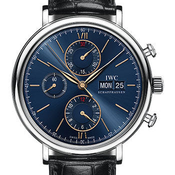 IWC Portofino Chronograph Watch - 42.0 mm Stainless Steel Case - Blue Dial - Black Alligator Strap - IW391036