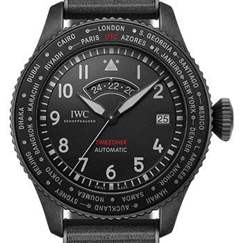 IWC Pilot's Watch Timezoner TOP GUN Ceratanium Watch - Ceratanium® Case - Black Dial - Black Rubber Strap - IW395505