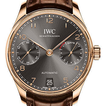 IWC Portugieser Automatic Watch - 42.3 mm 5N Gold Case - Slate Dial - Brown Alligator Strap - IW500702