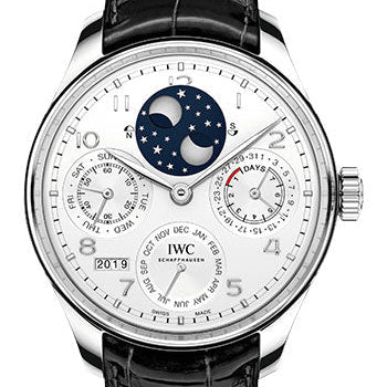 IWC Portugieser Perpetual Calendar Limited Edition of 250 Watch - 44.2 mm Platinum Case - Silver Dial - Black Alligator Strap - IW503406