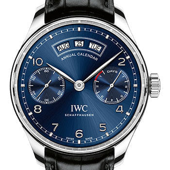 IWC Portugieser Annual Calendar Watch - 44.2 mm Stainless Steel Case - Midnight Blue Dial - Black Alligator Strap - IW503502