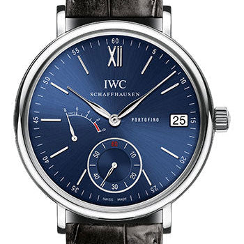 IWC Portofino Hand-Wound Eight Days Watch - 45 mm Stainless Steel Case - Blue Dial - Black Alligator Strap - IW510106