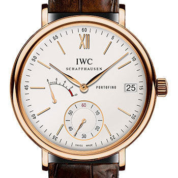 IWC Portofino Hand-Wound Eight Days Watch - 45 mm Red Gold Case - Silver Dial - Dark Brown Alligator Strap - IW510107