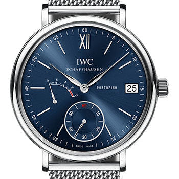 IWC Portofino Hand-Wound Eight Days Watch - 45.0 mm Stainless Steel Case - Blue Dial - Milanaise Mesh Steel Bracelet - IW510116