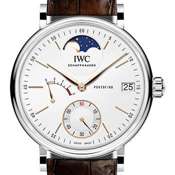 IWC Portofino Hand-Wound Moon Phase Watch - 45.0 mm Stainless Steel Case - Silver Dial - Dark Brown Alligator Strap - IW516401