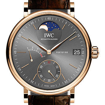 IWC Portofino Hand-Wound Moon Phase Watch - 45.0 mm 5N Gold Case - Slate-Grey Dial - Dark Brown Alligator Strap - IW516403