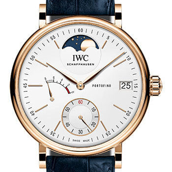 IWC Portofino Hand-Wound Moon Phase - 18K 5N Gold Case - Silver-Plated Dial - Blue Alligator Leather Strap - IW516409
