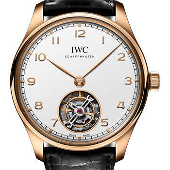 IWC Portugieser Hand-Wound Tourbillon Watch - 18K Armor Gold® Case - Silver-Plated Dial - Black Alligator Leather Strap - IW545801