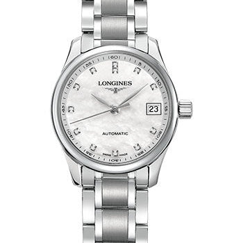 Longines Master Collection Watch - 25.5 mm Steel Case - White Mother-Of-Pearl Diamond Dial - Bracelet - L2.128.4.87.6