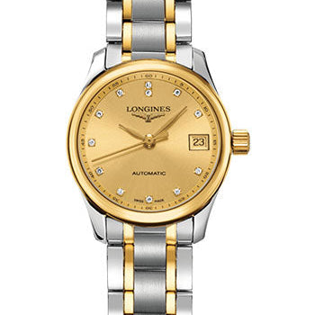 Longines Master Collection Watch - 25.5 mm Steel And Yellow Gold Case - Gilt Diamond Dial - Steel And Yellow Gold Cap 200 Bracelet - L2.128.5.37.7
