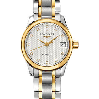 Longines Master Collection Watch - 25.5 mm Steel And Yellow Gold Case - Silver Barleycorn Diamond Dial - Steel And Yellow Gold Cap 200 Bracelet - L2.128.5.77.7