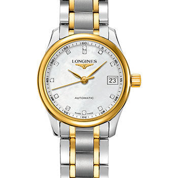 Longines Master Collection Watch - 25.5 mm Steel And Yellow Gold Cap 200 Case - White Mother-Of-Pearl Diamond Dial - Bracelet - L2.128.5.87.7