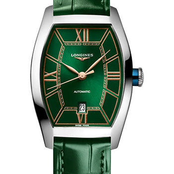 Longines Evidenza Automatic Watch - 26.00 X 30.6 mm Steel Case - Green Roman Dial - Green Strap - L2.142.4.06.2