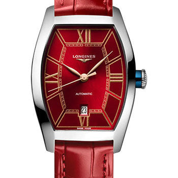 Longines Evidenza Automatic Watch - 26.00 X 30.6 mm Steel Case - Red Roman Dial - Red Strap - L2.142.4.09.2