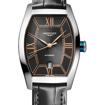 Longines Evidenza Automatic Watch - 26.00 X 30.6 mm Steel Case - Anthracite Roman Dial - Anthracite Strap - L2.142.4.56.2