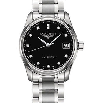 Longines Master Collection Automatic Watch - 29 mm Steel Case - Black Diamond Dial - Bracelet - L2.257.4.57.6