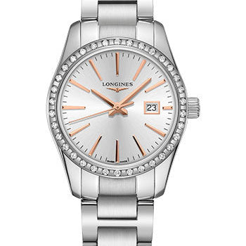 Longines Conquest Classic Quartz Watch - 29.5 mm Steel Diamond Case - Silver Dial - Bracelet - L2.286.0.72.6