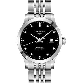 Longines Record collection Watch - 30 mm Steel Case - Black Diamond Dial - Bracelet - L2.321.4.57.6