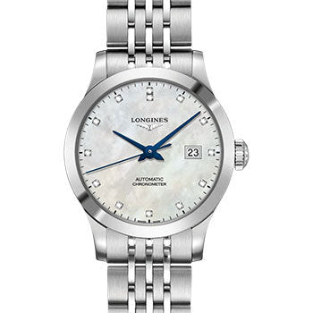 Longines Record collection Watch - 30 mm Steel Case - White Mother-Of-Pearl Diamond Dial - Bracelet - L2.321.4.87.6